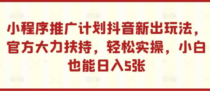 小程序推广计划抖音新出玩法，官方大力扶持，轻松实操，小白也能日入5张【揭秘】-创客网