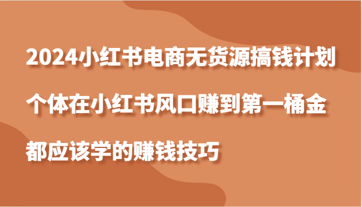 2024小红书电商无货源搞钱计划，个体在小红书风口赚到第一桶金应该学的赚钱技巧-创客网