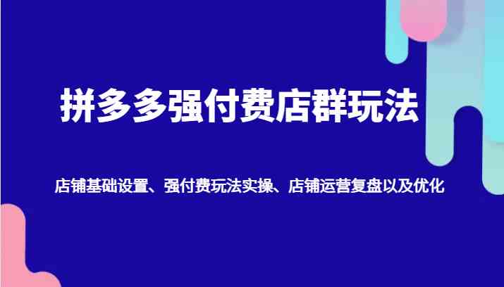 拼多多强付费店群玩法：店铺基础设置、强付费玩法实操、店铺运营复盘以及优化-创客网