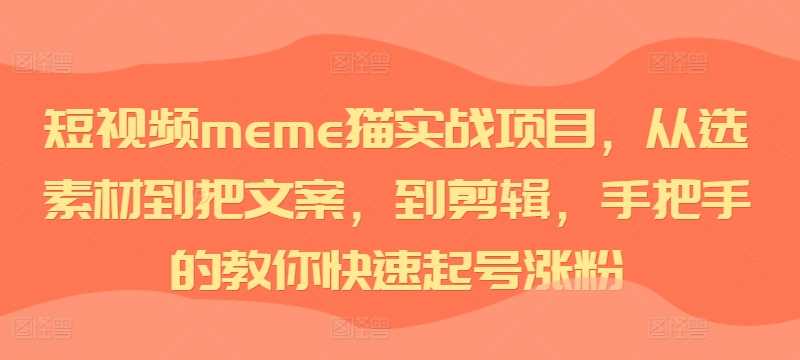 短视频meme猫实战项目，从选素材到把文案，到剪辑，手把手的教你快速起号涨粉-创客网