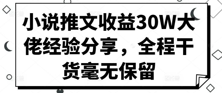 小说推文收益30W大佬经验分享，全程干货毫无保留-创客网