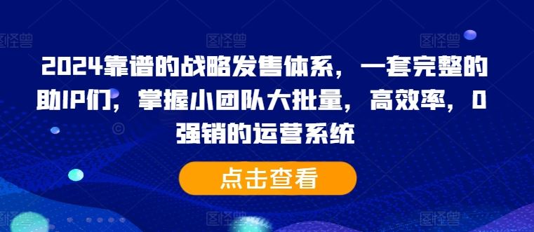 2024靠谱的战略发售体系，一套完整的助IP们，掌握小团队大批量，高效率，0 强销的运营系统-创客网