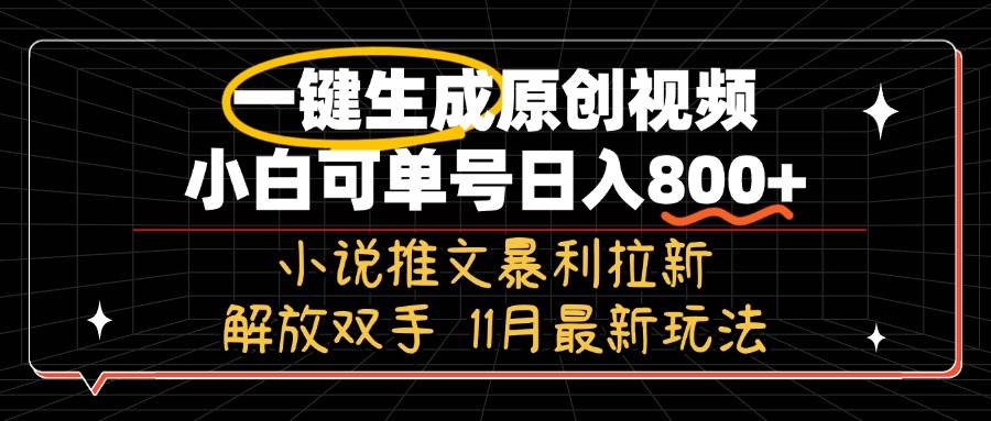 11月最新玩法小说推文暴利拉新，一键生成原创视频，小白可单号日入800+…-创客网