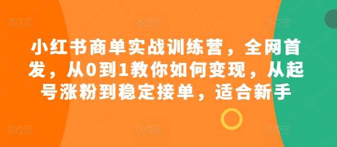 小红书商单实战训练营，全网首发，从0到1教你如何变现，从起号涨粉到稳定接单，适合新手-创客网