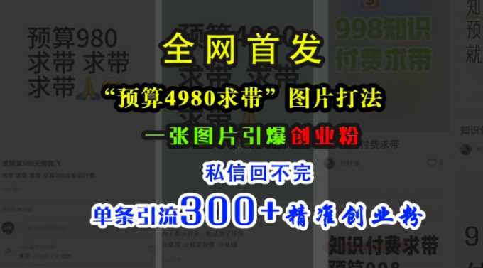 小红书“预算4980带我飞”图片打法，一张图片引爆创业粉，私信回不完，单条引流300+精准创业粉-创客网