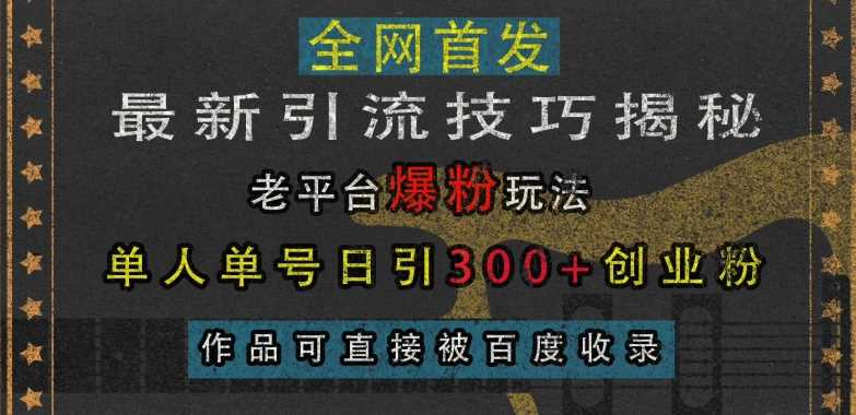 最新引流技巧揭秘，老平台爆粉玩法，单人单号日引300+创业粉，作品可直接被百度收录-创客网