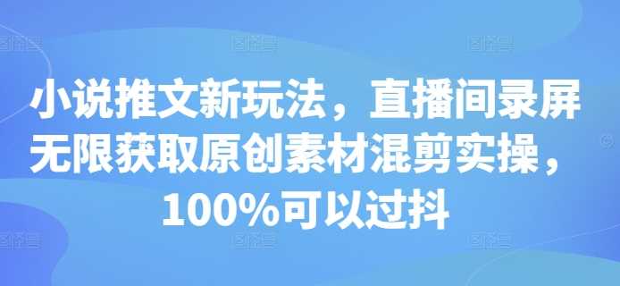 小说推文新玩法，直播间录屏无限获取原创素材混剪实操，100%可以过抖-创客网