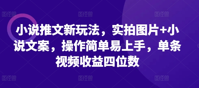 小说推文新玩法，实拍图片+小说文案，操作简单易上手，单条视频收益四位数-创客网