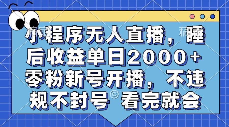 小程序无人直播，睡后收益单日2000+ 零粉新号开播，不违规不封号 看完就会-创客网