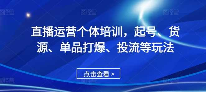 直播运营个体培训，起号、货源、单品打爆、投流等玩法-创客网