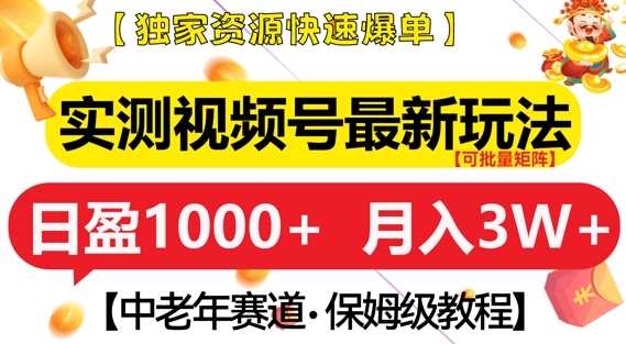 实测视频号最新玩法，中老年赛道，独家资源，月入过W+【揭秘】-创客网