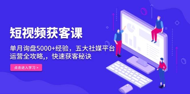 短视频获客课，单月询盘5000+经验，五大社媒平台运营全攻略,，快速获客秘诀-创客网