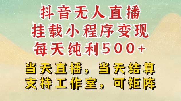 抖音无人直播挂载小程序变现每天纯利500+当天直播，当天结算支持工作室，可矩阵【揭秘】-创客网