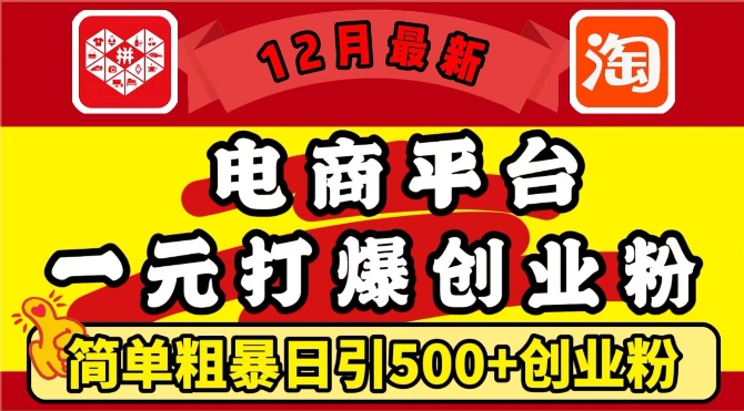 12月最新：电商平台1元打爆创业粉，简单粗暴日引500+精准创业粉，轻松月入过W【揭秘】-创客网