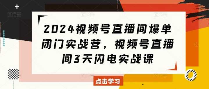 2024视频号直播间爆单闭门实战营，视频号直播间3天闪电实战课-创客网