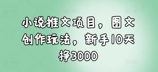 小说推文项目，图文创作玩法，新手10天挣3000-创客网