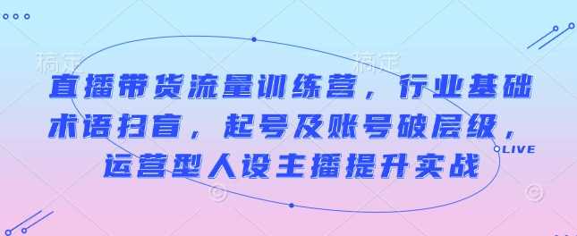 直播带货流量训练营，行业基础术语扫盲，起号及账号破层级，运营型人设主播提升实战-创客网