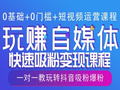 0基础+0门槛+短视频运营课程，玩赚自媒体快速吸粉变现课程，一对一教玩转抖音吸粉爆粉-创客网