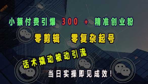 小额付费引爆 300 + 精准创业粉，零剪辑、零复杂起号，话术撬动被动引流，当日实操即见成效-创客网