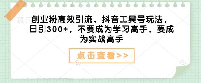 创业粉高效引流，抖音工具号玩法，日引300+，不要成为学习高手，要成为实战高手-创客网